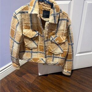 RD Style Cozy Plaid Jacket in Cream and Tan